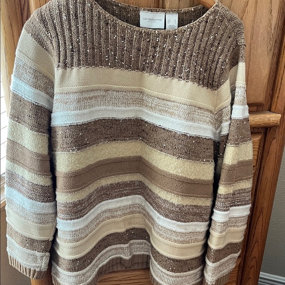 Liz Claiborne Sweaters - Liz Claiborne Women's Striped Sweater - Brown, Cream, and White